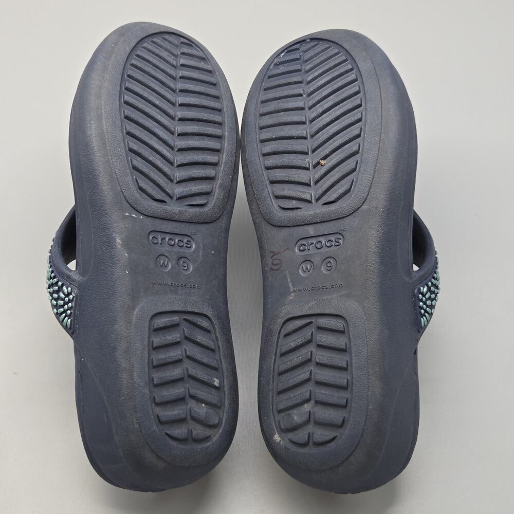 CROCS Monterey Diamante Wedge Flip Flop Sandals Women’s Size 9 Blue Casual - Picture 10 of 11